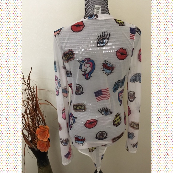 💠NEW One of a kind Pop art white sheer bodysuit - Picture 3 of 7